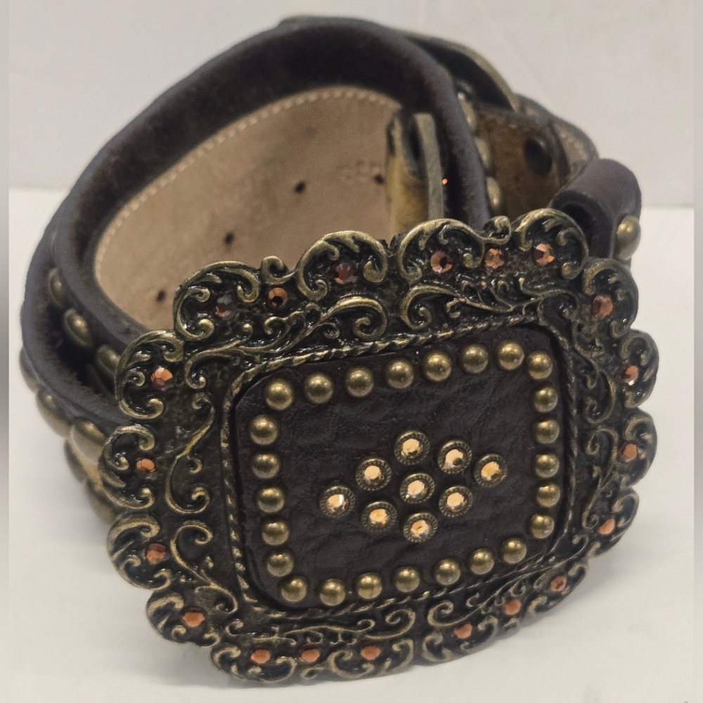 LR leather western cowboy boho Beaded Studded‎ Belt SIZE M
